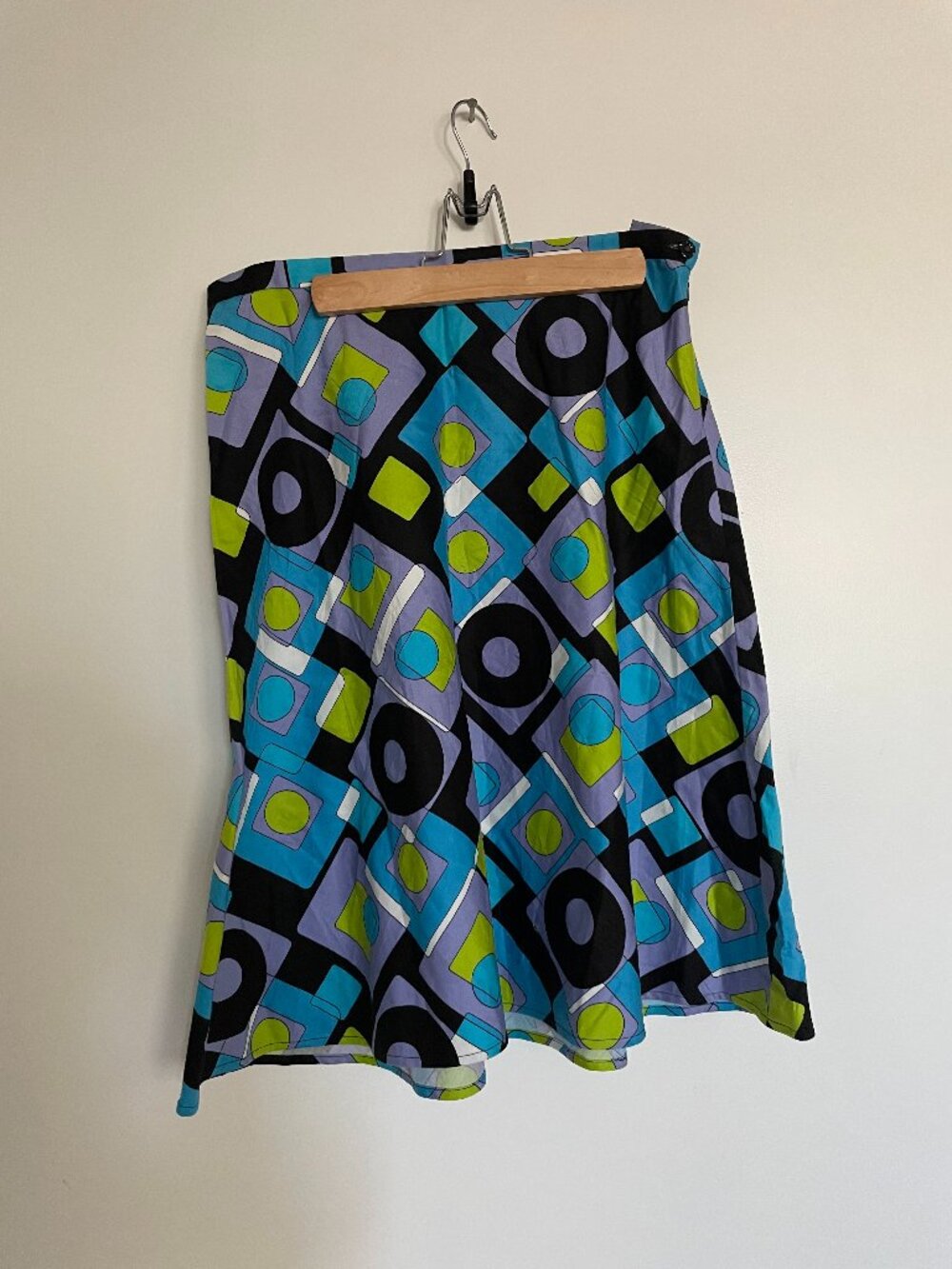 Geometric A-Line Skirt in Teal, Lime & Black